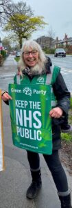 Gilly Charters on the streets of Harrogate campaigning to save the NHS